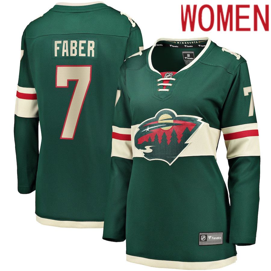 Women Minnesota Wild #7 Brock Faber Fanatics Branded Green Home Breakaway Player NHL Jersey